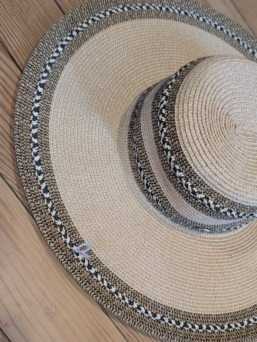 Neutral Straw Sun Hat with Black Trim - Women’s Summer Hat
